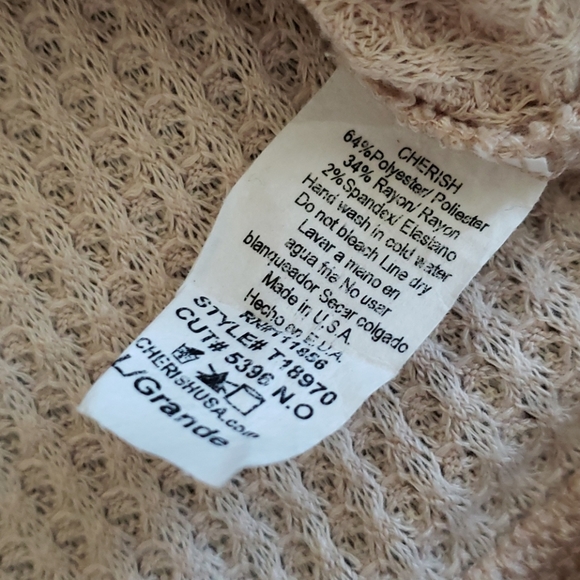 Cherish Waffle Knit Off the Shoulder Top EUC Large neutral cream ivory tan - Picture 5 of 8